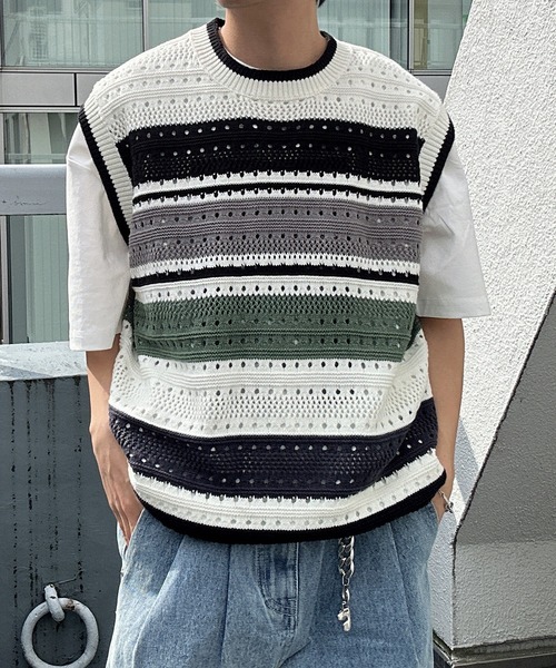 CREARE -LINO-（クレアーレリノ）の「マルチボーダーベスト（ベスト・メンズ・ブルー/ホワイト・FREE）」の10枚目の写真