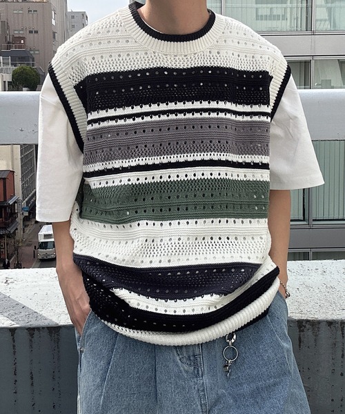 CREARE -LINO-（クレアーレリノ）の「マルチボーダーベスト（ベスト・メンズ・ブルー/ホワイト・FREE）」の11枚目の写真