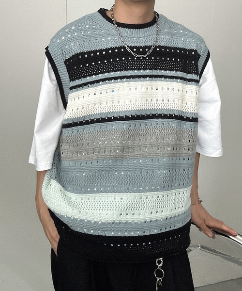 CREARE -LINO-（クレアーレリノ）の「マルチボーダーベスト（ベスト・メンズ・ブルー/ホワイト・FREE）」の13枚目の写真