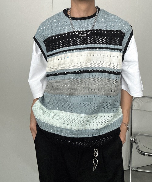 CREARE -LINO-（クレアーレリノ）の「マルチボーダーベスト（ベスト・メンズ・ブルー/ホワイト・FREE）」の7枚目の写真