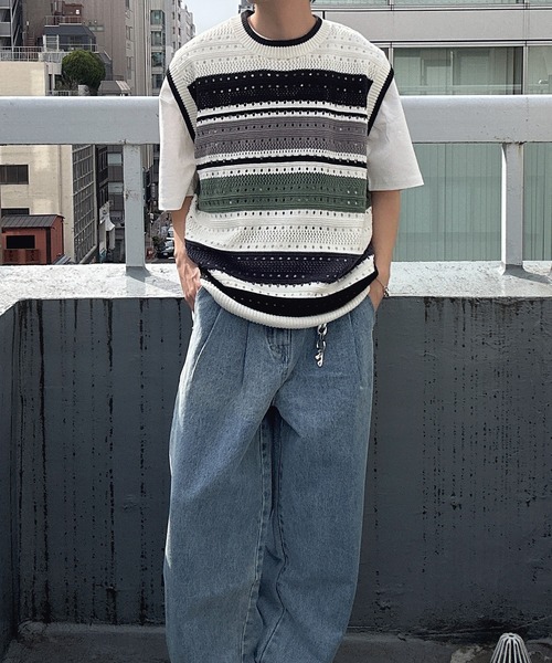 CREARE -LINO-（クレアーレリノ）の「マルチボーダーベスト（ベスト・メンズ・ブルー/ホワイト・FREE）」の4枚目の写真