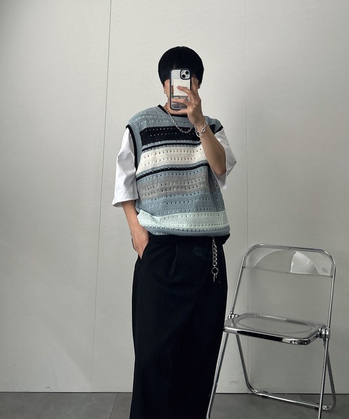CREARE -LINO-（クレアーレリノ）の「マルチボーダーベスト（ベスト・メンズ・ブルー/ホワイト・FREE）」の12枚目の写真