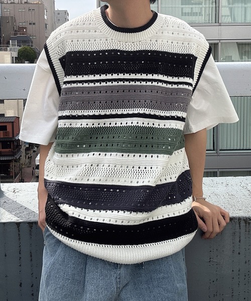 CREARE -LINO-（クレアーレリノ）の「マルチボーダーベスト（ベスト・メンズ・ブルー/ホワイト・FREE）」の14枚目の写真