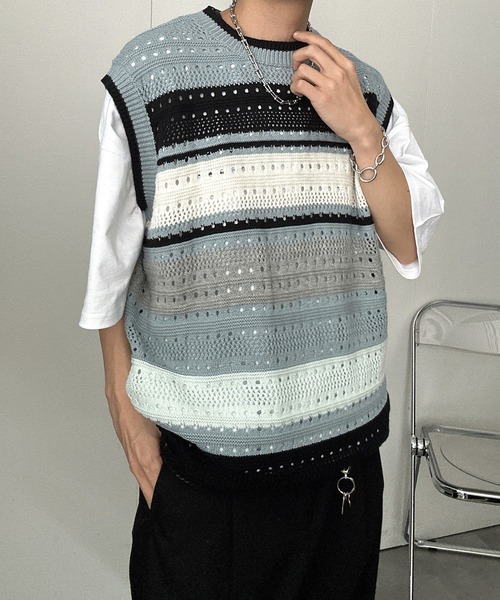 CREARE -LINO-（クレアーレリノ）の「マルチボーダーベスト（ベスト・メンズ・ブルー/ホワイト・FREE）」の15枚目の写真