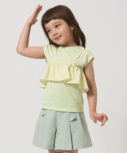 green label relaxing(グリーンレーベルリラクシング)の「Tシャツ+フリルキャミ / キッズ 100cm-130cm(Tシャツ/カットソー・キッズ・ライム/オフホワイト・120cm/110cm/100cm/130cm)」の4枚目の写真
