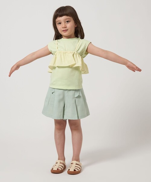 green label relaxing(グリーンレーベルリラクシング)の「Tシャツ+フリルキャミ / キッズ 100cm-130cm(Tシャツ/カットソー・キッズ・ライム/オフホワイト・120cm/110cm/100cm/130cm)」の5枚目の写真