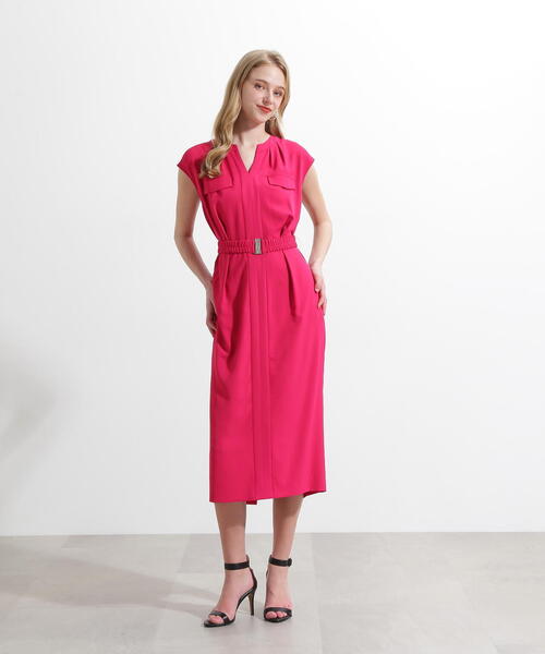 Waac golf ピンク ワンピース インナー付き セール】◇ベルト付きウエストタックワンピース（ワンピース