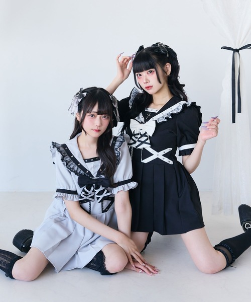DearMyLove（ディアマイラブ）の「十字架レースフリルハートクロスベルトセーラーワンピース（ワンピース・レディース・ボルドー/パープル/ブラック/グレー・MEDIUM/LARGE/LL/3L）」の6枚目の写真
