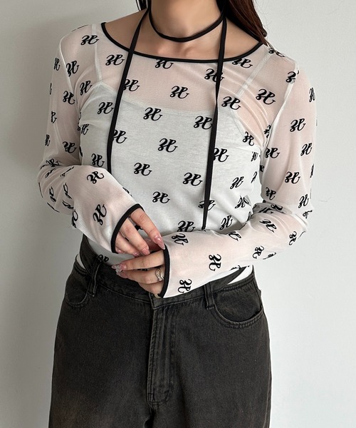 apres jour mignon（アプレジュールミニョン）の「タイ付きロゴシアートップス【ZOZOTOWN限定アイテム】（Tシャツ/カットソー・レディース・オフホワイト/ブラック・フリー/X-LARGE）」の3枚目の写真