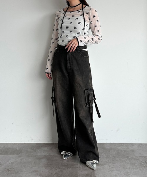 apres jour mignon（アプレジュールミニョン）の「タイ付きロゴシアートップス【ZOZOTOWN限定アイテム】（Tシャツ/カットソー・レディース・オフホワイト/ブラック・フリー/X-LARGE）」の5枚目の写真