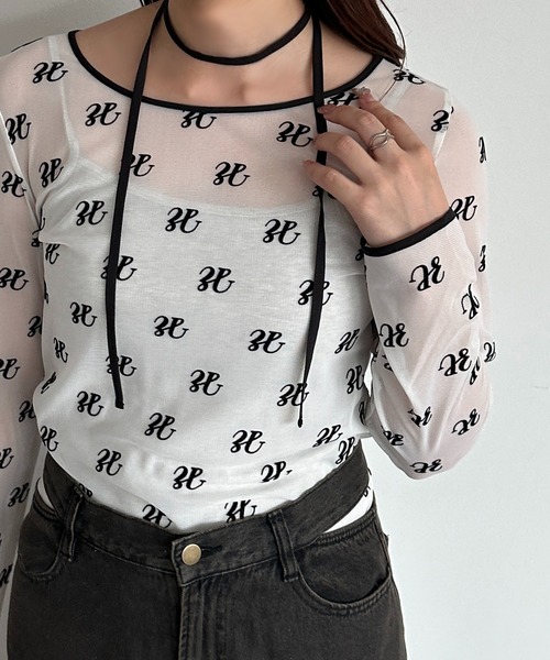 apres jour mignon（アプレジュールミニョン）の「タイ付きロゴシアートップス【ZOZOTOWN限定アイテム】（Tシャツ/カットソー・レディース・オフホワイト/ブラック・フリー/X-LARGE）」の11枚目の写真