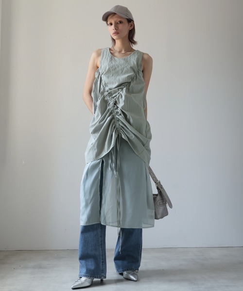 Ulysses（ユリシス）の「3way シャーリングデザインレイヤードワンピース（ワンピース・レディース・ライトグレー/ベージュ・F）」の7枚目の写真