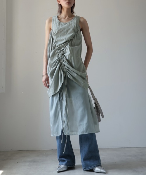 Ulysses（ユリシス）の「3way シャーリングデザインレイヤードワンピース（ワンピース・レディース・ライトグレー/ベージュ・F）」の9枚目の写真