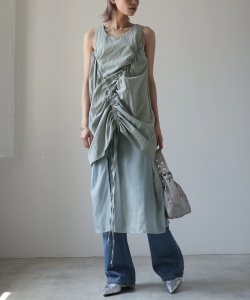 Ulysses（ユリシス）の「3way シャーリングデザインレイヤードワンピース（ワンピース・レディース・ライトグレー/ベージュ・F）」の10枚目の写真