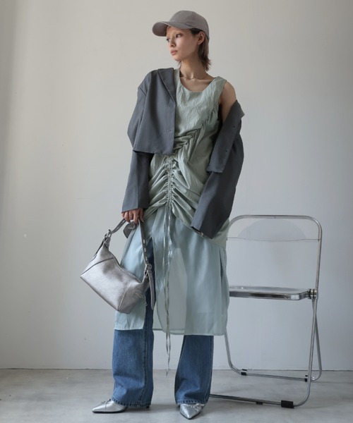 Ulysses（ユリシス）の「3way シャーリングデザインレイヤードワンピース（ワンピース・レディース・ライトグレー/ベージュ・F）」の22枚目の写真