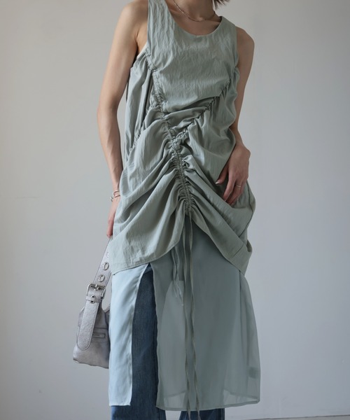 Ulysses（ユリシス）の「3way シャーリングデザインレイヤードワンピース（ワンピース・レディース・ライトグレー/ベージュ・F）」の6枚目の写真