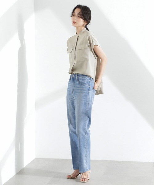 NANO universe（ナノユニバース）の「メランジドライ スタンドポケットシャツ(セットアップ可)（シャツ/ブラウス・レディース・ライトベージュ/ライトブルー/ブラック・S/M）」の6枚目の写真