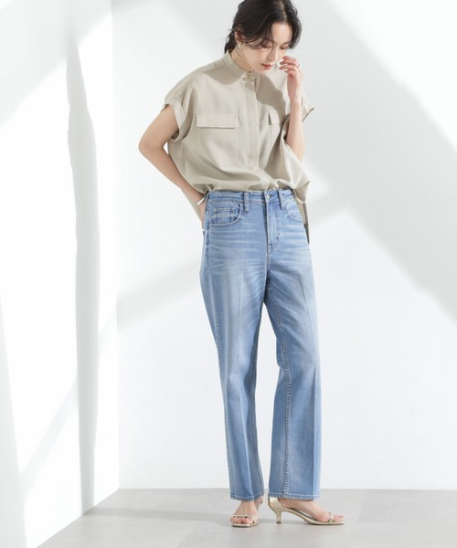 NANO universe（ナノユニバース）の「メランジドライ スタンドポケットシャツ(セットアップ可)（シャツ/ブラウス・レディース・ライトベージュ/ライトブルー/ブラック・S/M）」の7枚目の写真