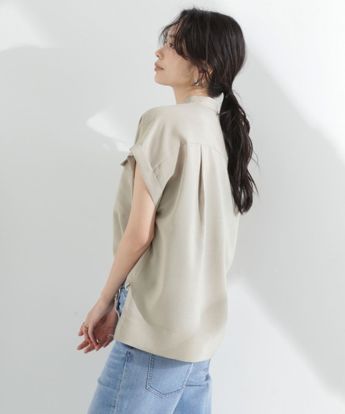 NANO universe（ナノユニバース）の「メランジドライ スタンドポケットシャツ(セットアップ可)（シャツ/ブラウス・レディース・ライトベージュ/ライトブルー/ブラック・S/M）」の4枚目の写真