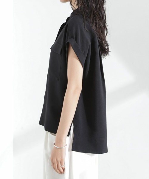 NANO universe（ナノユニバース）の「メランジドライ スタンドポケットシャツ(セットアップ可)（シャツ/ブラウス・レディース・ライトベージュ/ライトブルー/ブラック・S/M）」の16枚目の写真