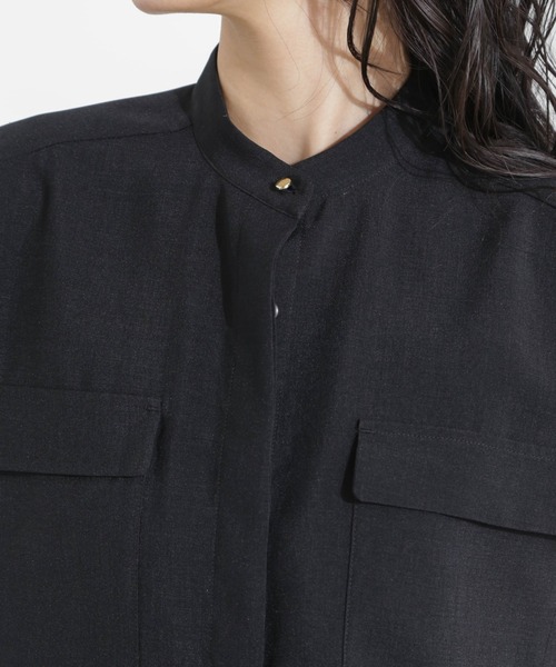 NANO universe（ナノユニバース）の「メランジドライ スタンドポケットシャツ(セットアップ可)（シャツ/ブラウス・レディース・ライトベージュ/ライトブルー/ブラック・S/M）」の18枚目の写真