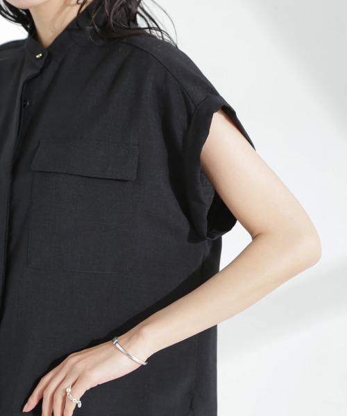 NANO universe（ナノユニバース）の「メランジドライ スタンドポケットシャツ(セットアップ可)（シャツ/ブラウス・レディース・ライトベージュ/ライトブルー/ブラック・S/M）」の19枚目の写真