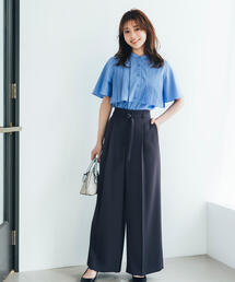 ＜骨格ウェーブ＞ハイウエストベルテッドパンツ