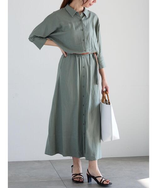 Te chichi（テチチ）の「ベルト付きレーヨンリネンシャツワンピース（ワンピース・レディース・カーキ/ネイビー/ベージュ・F）」の4枚目の写真