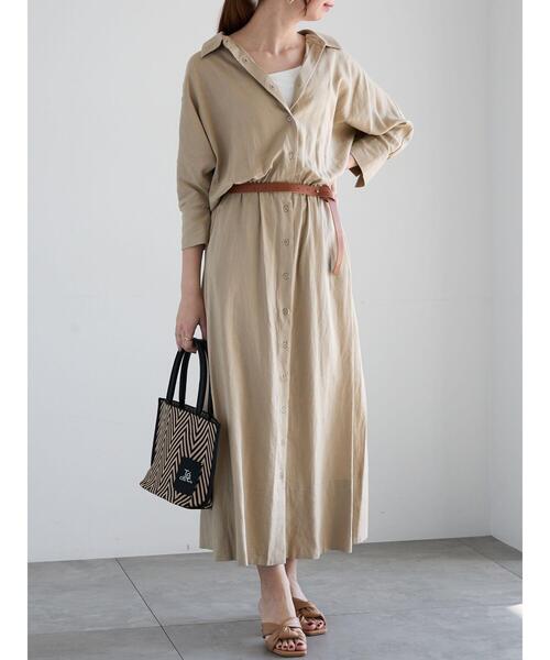 Te chichi（テチチ）の「ベルト付きレーヨンリネンシャツワンピース（ワンピース・レディース・カーキ/ネイビー/ベージュ・F）」の5枚目の写真