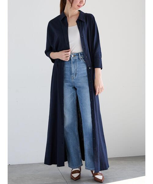 Te chichi（テチチ）の「ベルト付きレーヨンリネンシャツワンピース（ワンピース・レディース・カーキ/ネイビー/ベージュ・F）」の6枚目の写真