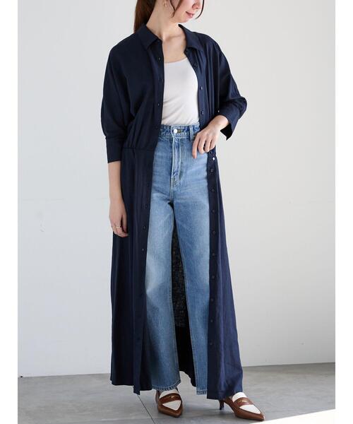 Te chichi（テチチ）の「ベルト付きレーヨンリネンシャツワンピース（ワンピース・レディース・カーキ/ネイビー/ベージュ・F）」の7枚目の写真