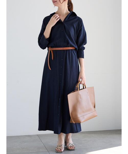Te chichi（テチチ）の「ベルト付きレーヨンリネンシャツワンピース（ワンピース・レディース・カーキ/ネイビー/ベージュ・F）」の8枚目の写真