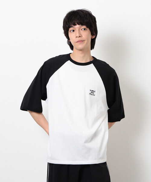 Purple&Yellow(パープルアンドイエロー)の「裾スピンドル ラグラン5分袖Tシャツ(Tシャツ/カットソー・メンズ・ホワイト×ブラック/ブラウン系その他/アイボリー系・SMALL/MEDIUM/LARGE)」の6枚目の写真
