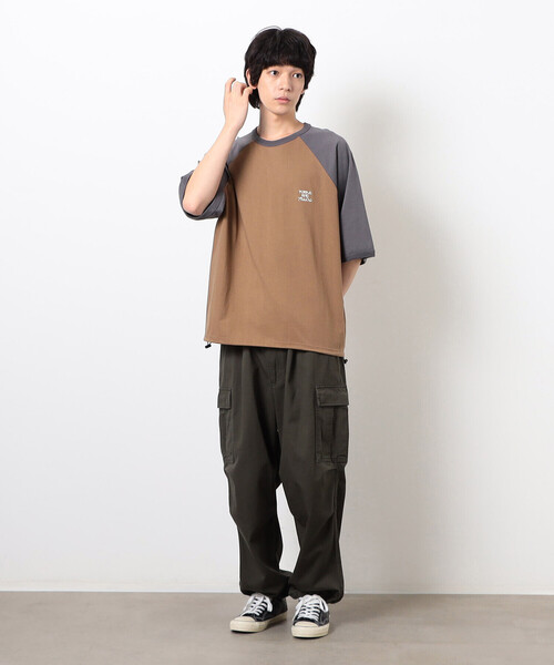 Purple&Yellow(パープルアンドイエロー)の「裾スピンドル ラグラン5分袖Tシャツ(Tシャツ/カットソー・メンズ・ホワイト×ブラック/ブラウン系その他/アイボリー系・SMALL/MEDIUM/LARGE)」の22枚目の写真