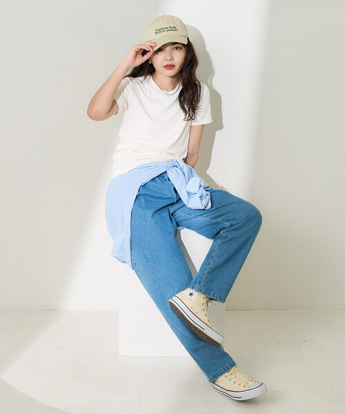FREAK'S STORE(フリークスストア)の「<接触冷感/UVカット>ICE SUMMER ミニリブTシャツ/アイスサマーTシャツ(Tシャツ/カットソー・レディース・オフホワイト/ブラック/サックスブルー/ベージュ・フリ-)」の5枚目の写真