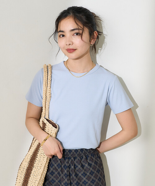 FREAK'S STORE(フリークスストア)の「<接触冷感/UVカット>ICE SUMMER ミニリブTシャツ/アイスサマーTシャツ(Tシャツ/カットソー・レディース・オフホワイト/ブラック/サックスブルー/ベージュ・フリ-)」の16枚目の写真