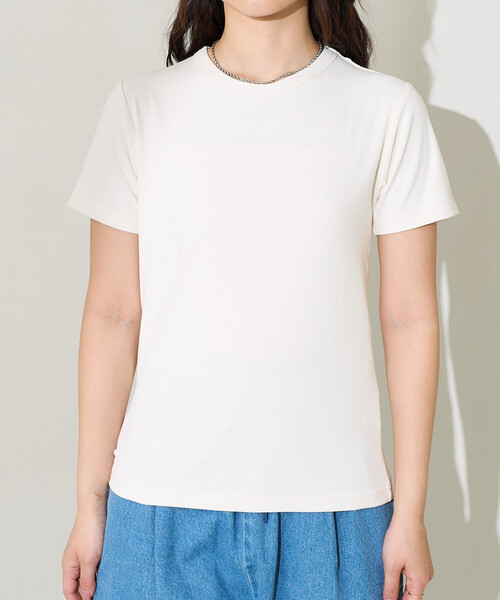 FREAK'S STORE(フリークスストア)の「<接触冷感/UVカット>ICE SUMMER ミニリブTシャツ/アイスサマーTシャツ(Tシャツ/カットソー・レディース・オフホワイト/ブラック/サックスブルー/ベージュ・フリ-)」の19枚目の写真