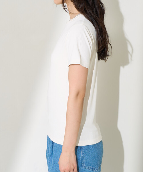 FREAK'S STORE(フリークスストア)の「<接触冷感/UVカット>ICE SUMMER ミニリブTシャツ/アイスサマーTシャツ(Tシャツ/カットソー・レディース・オフホワイト/ブラック/サックスブルー/ベージュ・フリ-)」の20枚目の写真