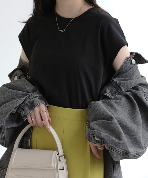 SUNFLOWER EIGHT(サンフラワーエイト)の「シンプルフレンチスリーブTシャツ(Tシャツ/カットソー・レディース・ライトグリーン/ブラック/ライトグレー/ブルーパープル/オフホワイト/ベージュ・M)」の2枚目の写真