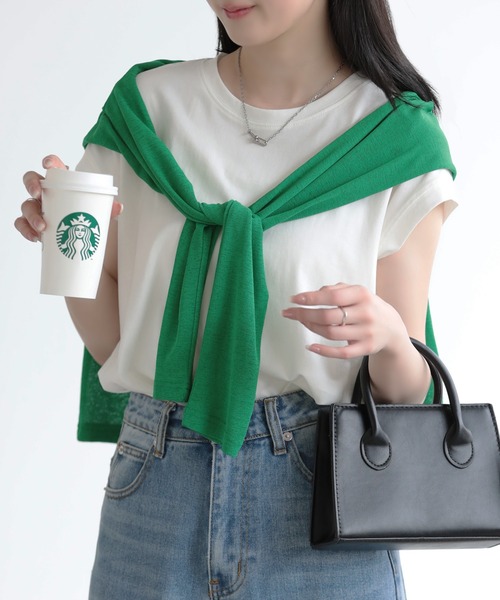 SUNFLOWER EIGHT(サンフラワーエイト)の「シンプルフレンチスリーブTシャツ(Tシャツ/カットソー・レディース・ライトグリーン/ブラック/ライトグレー/ブルーパープル/オフホワイト/ベージュ・M)」の7枚目の写真