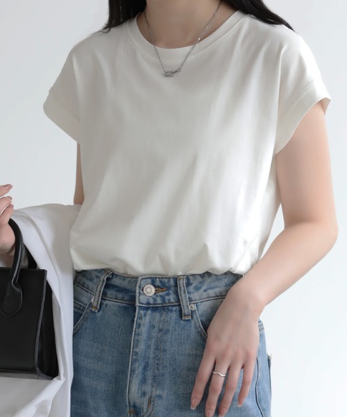 SUNFLOWER EIGHT(サンフラワーエイト)の「シンプルフレンチスリーブTシャツ(Tシャツ/カットソー・レディース・ライトグリーン/ブラック/ライトグレー/ブルーパープル/オフホワイト/ベージュ・M)」の10枚目の写真