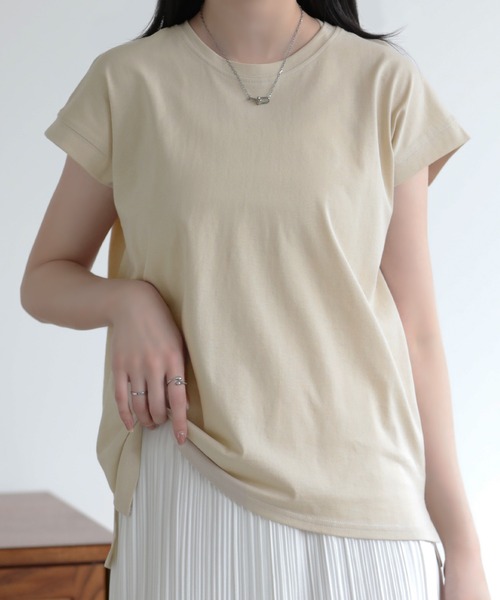 SUNFLOWER EIGHT(サンフラワーエイト)の「シンプルフレンチスリーブTシャツ(Tシャツ/カットソー・レディース・ライトグリーン/ブラック/ライトグレー/ブルーパープル/オフホワイト/ベージュ・M)」の14枚目の写真