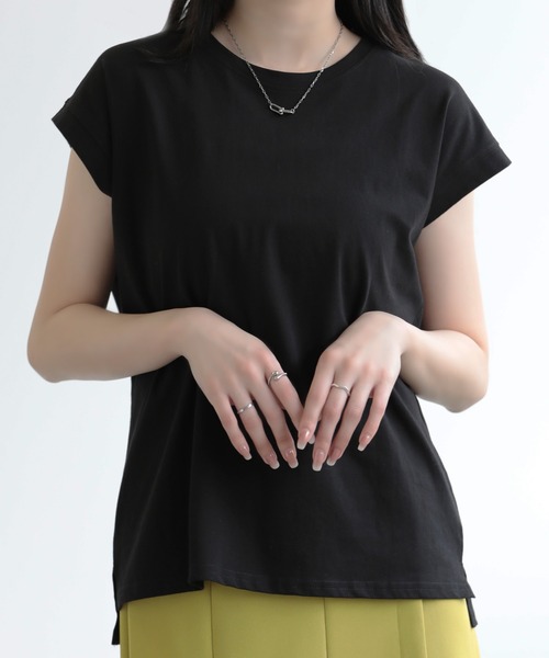 SUNFLOWER EIGHT(サンフラワーエイト)の「シンプルフレンチスリーブTシャツ(Tシャツ/カットソー・レディース・ライトグリーン/ブラック/ライトグレー/ブルーパープル/オフホワイト/ベージュ・M)」の18枚目の写真