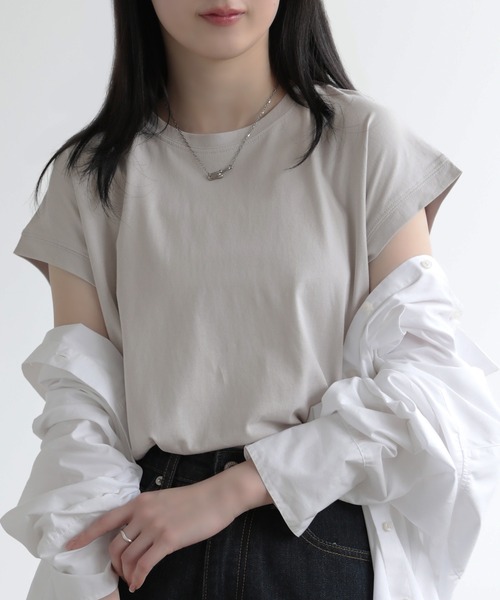SUNFLOWER EIGHT(サンフラワーエイト)の「シンプルフレンチスリーブTシャツ(Tシャツ/カットソー・レディース・ライトグリーン/ブラック/ライトグレー/ブルーパープル/オフホワイト/ベージュ・M)」の19枚目の写真