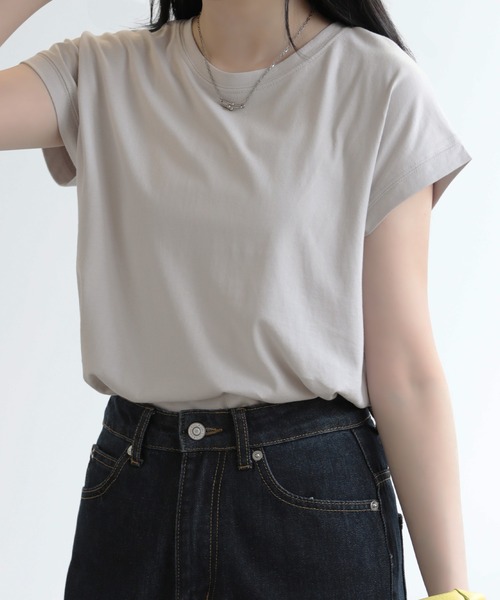 SUNFLOWER EIGHT(サンフラワーエイト)の「シンプルフレンチスリーブTシャツ(Tシャツ/カットソー・レディース・ライトグリーン/ブラック/ライトグレー/ブルーパープル/オフホワイト/ベージュ・M)」の22枚目の写真