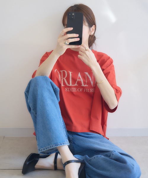 RU.TI.LE(ルチル)の「【RU.TI.LE】ビッグシルエットロゴT(Tシャツ/カットソー・レディース・グレイッシュベージュ/オレンジ/ホワイト・MEDIUM)」の20枚目の写真