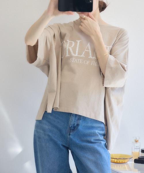 RU.TI.LE(ルチル)の「【RU.TI.LE】ビッグシルエットロゴT(Tシャツ/カットソー・レディース・グレイッシュベージュ/オレンジ/ホワイト・MEDIUM)」の15枚目の写真