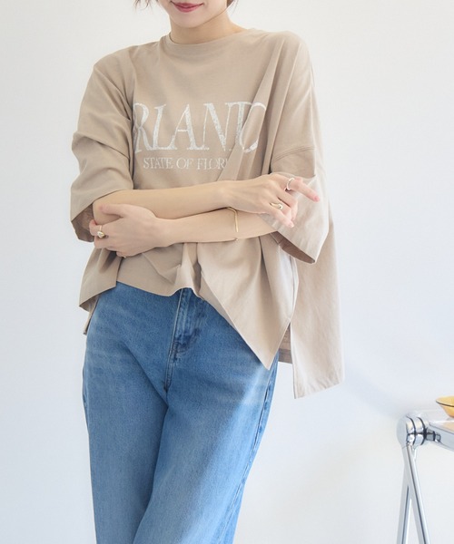 RU.TI.LE(ルチル)の「【RU.TI.LE】ビッグシルエットロゴT(Tシャツ/カットソー・レディース・グレイッシュベージュ/オレンジ/ホワイト・MEDIUM)」の16枚目の写真