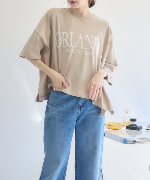 RU.TI.LE(ルチル)の「【RU.TI.LE】ビッグシルエットロゴT(Tシャツ/カットソー・レディース・グレイッシュベージュ/オレンジ/ホワイト・MEDIUM)」の8枚目の写真