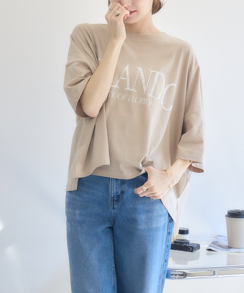 RU.TI.LE(ルチル)の「【RU.TI.LE】ビッグシルエットロゴT(Tシャツ/カットソー・レディース・グレイッシュベージュ/オレンジ/ホワイト・MEDIUM)」の9枚目の写真